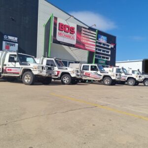 Utes lined up in front of BDS Mechanical Repairs Bundaberg workshop