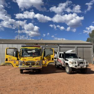 BDS Mechanical Repairs Cairns ute at the Wyandra fire station with fire truck in front of the workshop
