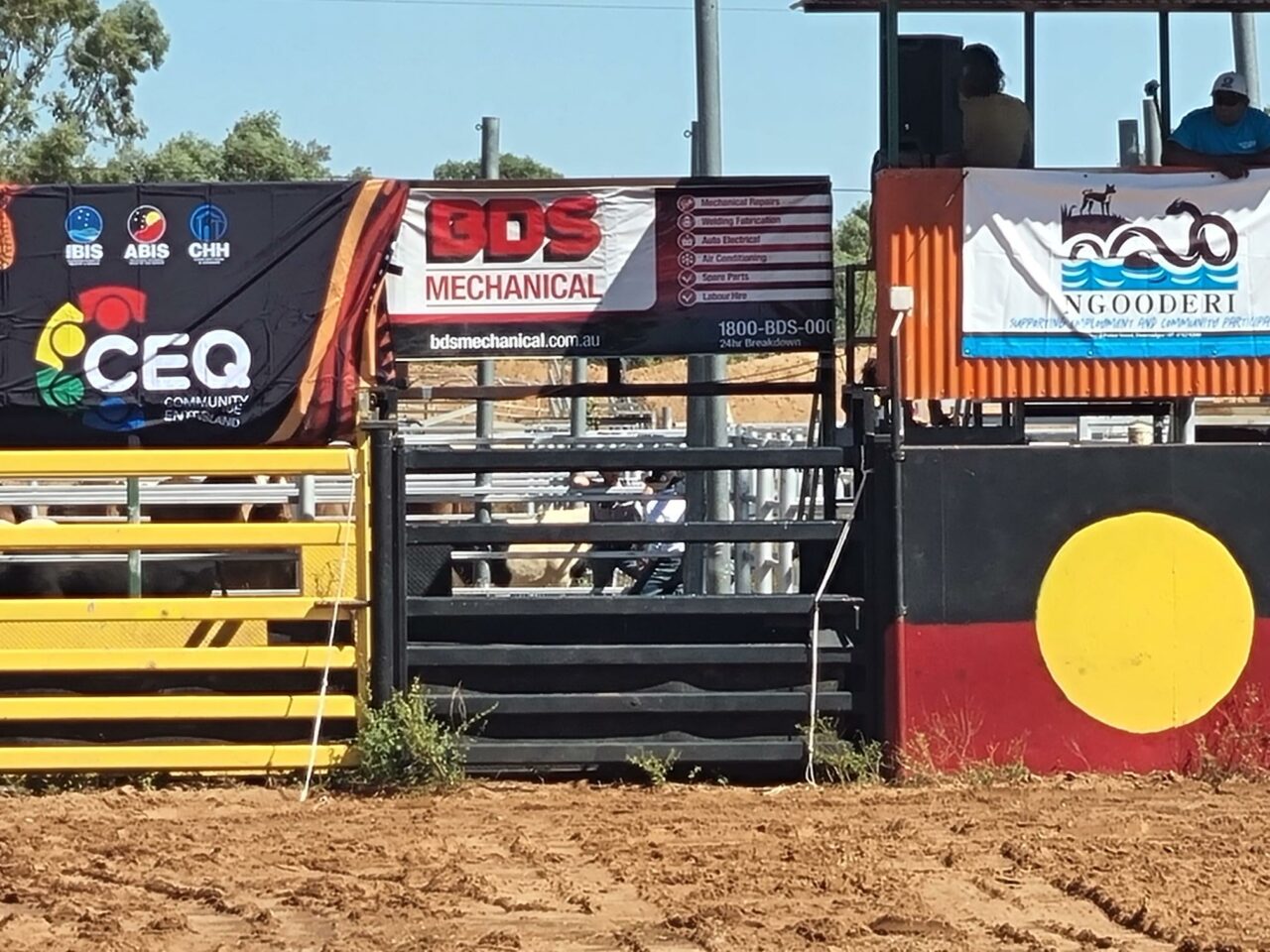 BDS Mechanical Repairs Doomadgee sponsoring the Doomadgee rodeo with a BDS sign on the rodeo fence