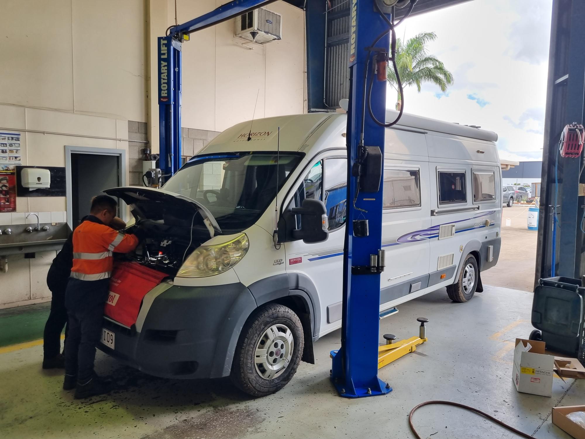 BDS Mechanical Repairs Mackay doing a service on a motorhome and a road worthy