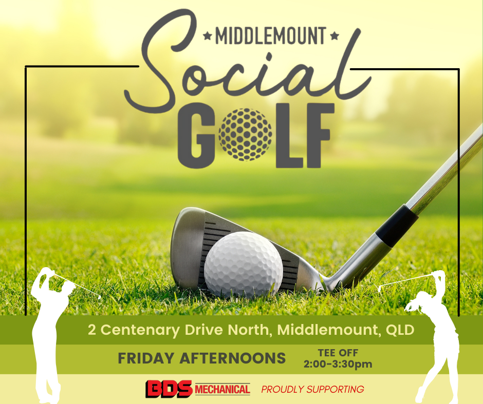 Middlemount gold and country club social golf poster with golf ball on green grass